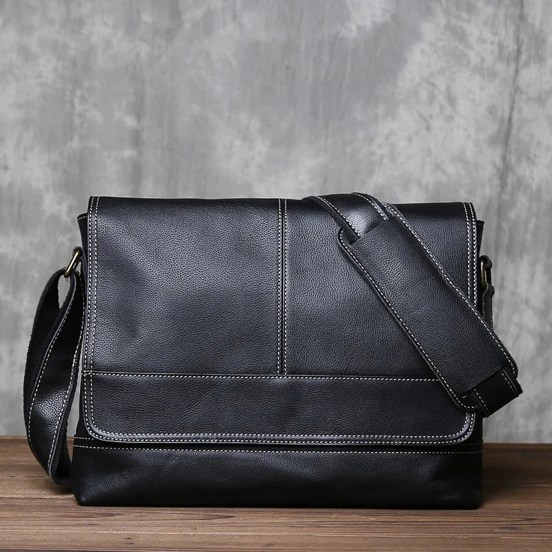 Retro Herren Rucksack aus echtem Crazy Horse Leder – Ein-Schulter Messenger Bag, horizontales Design, große Kapazität, Vintage-Stil