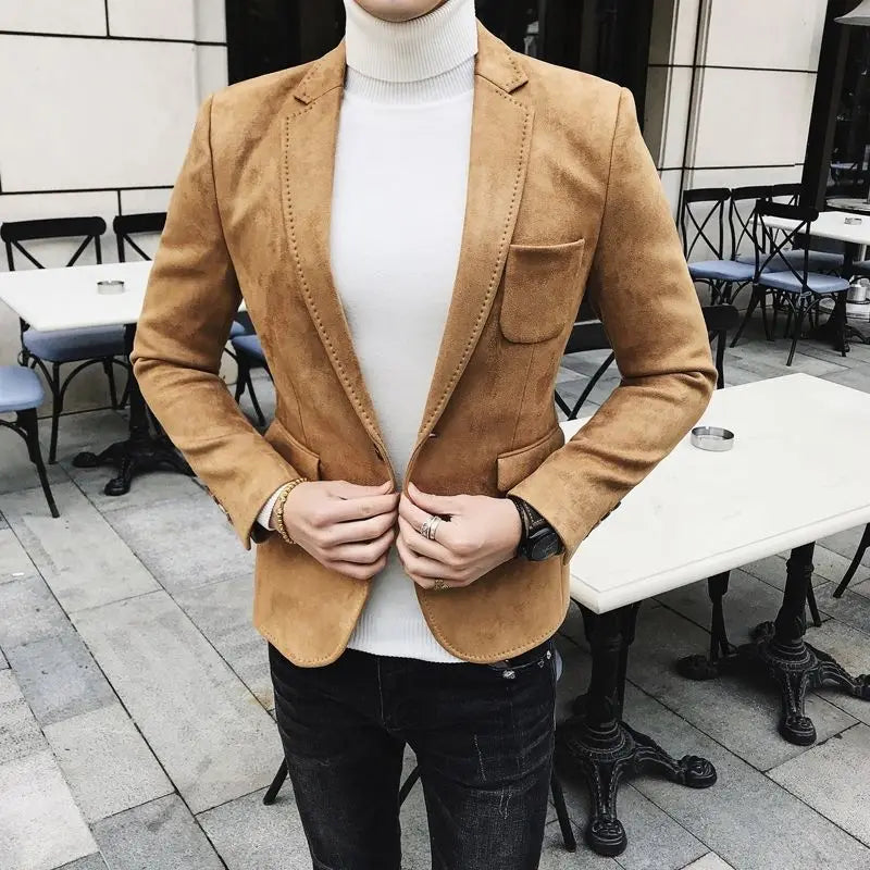 Herren Vintage Wildleder-Blazer im Slim Fit – Smart-Casual Sakko in Lederoptik für Business, Hochzeit & Streetwear