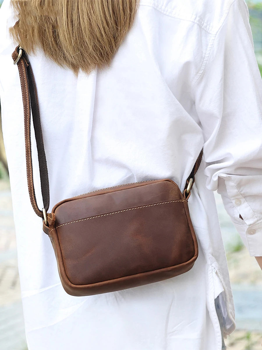 Newsbirds Crazy Horse Leder Messenger Bag – Unisex Crossbody & Schultertasche aus Echtem Leder