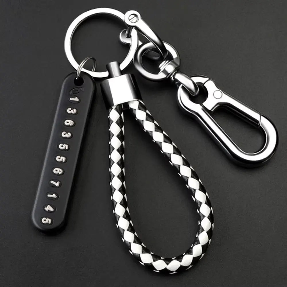 Trendiger DIY Leder-Schlüsselanhänger mit geflochtenem Seil – Anti-Verlust Keychain for Auto &amp; Motorrad, schlichter Keyring mit Metallring in Schwarz 