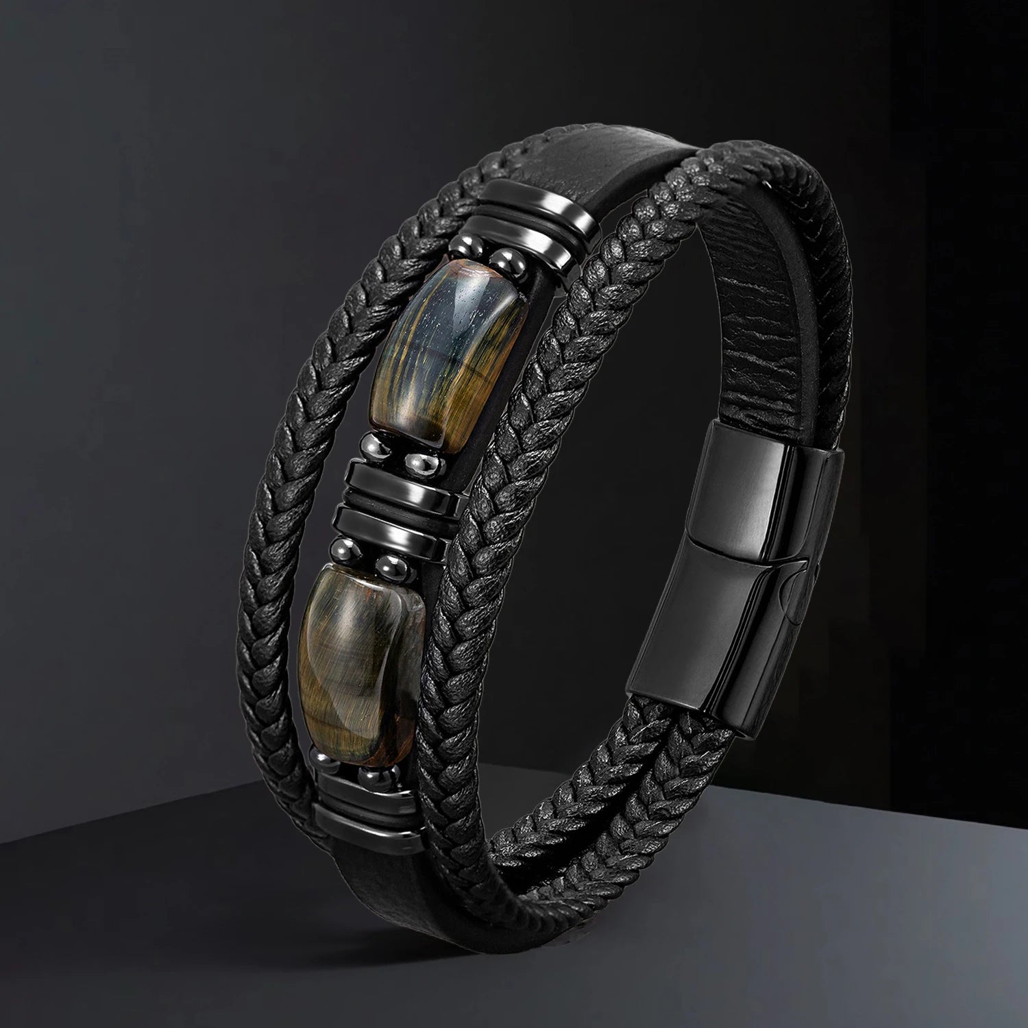 Handgefertigtes Naturstein Lederarmband – Boho Perlenarmband mit Magnetverschluss, verstellbares Unisex Armband für Damen & Herren (Großbestellung)