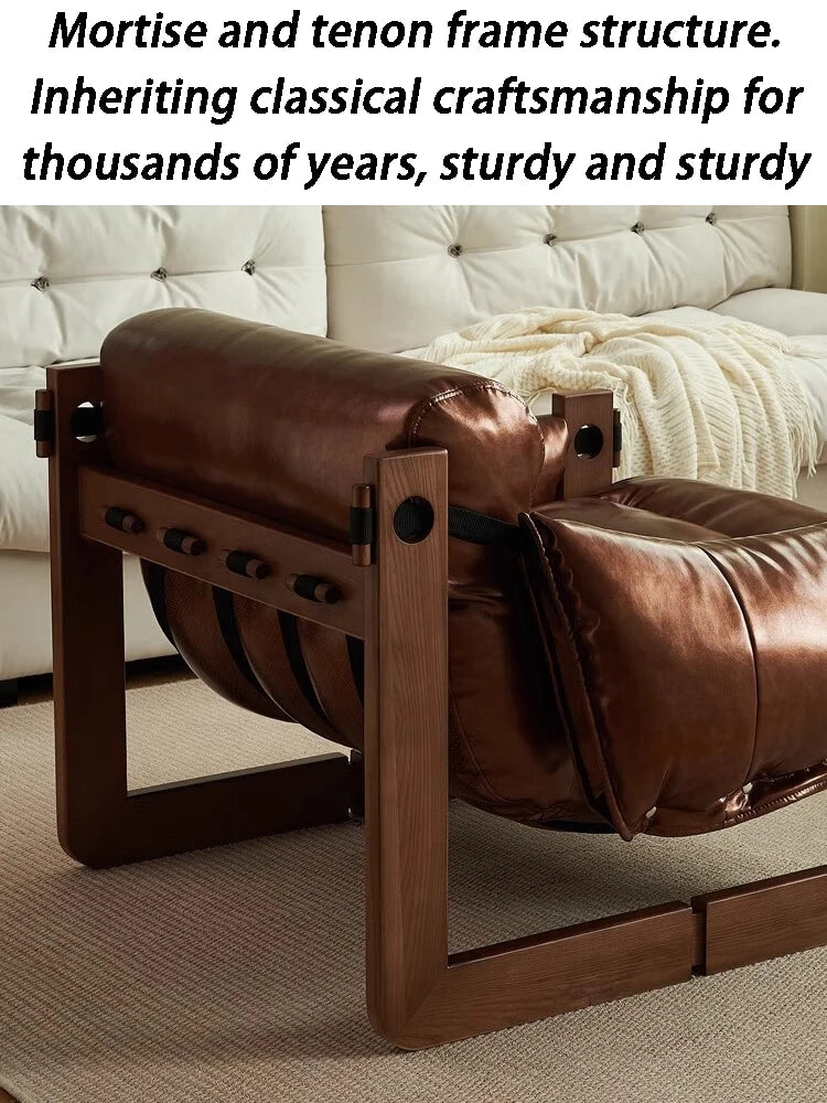 Luxuriöser Leder-Loungechair für Wohnzimmer – Moderner Einzelsessel mit Armlehnen, Komfort-Relaxsessel im minimalistischen Design