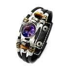 Sternzeichen Lederarmband mit Druckknopf – Zodiac Armband mit Glas-Cabochon für Damen & Herren, 12 Sternzeichen Unisex Schmuck