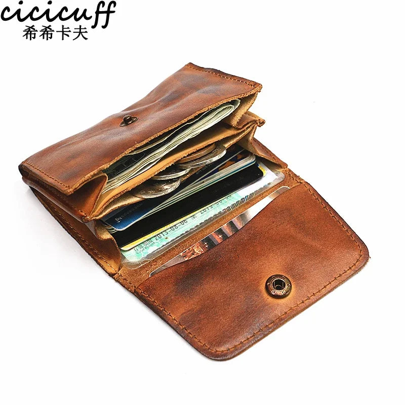 Genuine Leather Herren Geldbörse – Vintage Kurzbörse aus echtem Rindsleder, Handgefertigter Kartenhalter & Münzfach