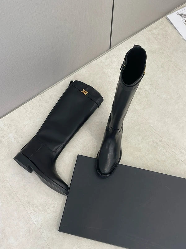 Dames Knight Boots aus véritable Rindsleder – Minimalistische Mid-Calf Lederstiefel mit weichem Schaft &amp; komfortablem Absatz