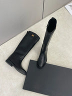 Dames Knight Boots aus véritable Rindsleder – Minimalistische Mid-Calf Lederstiefel mit weichem Schaft &amp; komfortablem Absatz