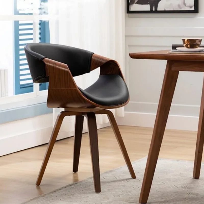 Esszimmerstuhl mit geschwungener Rückenlehne de mediados de siglo – Gepolsterter Armlehnenstuhl aus Stoff oder Kunstleder mit Holzbeinen, silla decorativa más moderna 