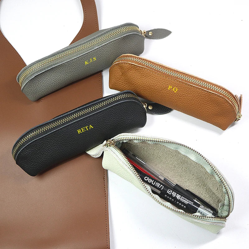 Personalisierte Leder Stiftetasche aus echtem Rindsleder – Estuche para bolígrafos de negocios con iniciales y cierre de caja 