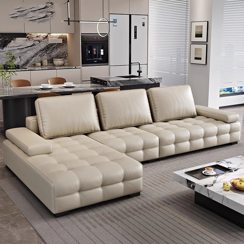 Luxuriöses Designer Leder-Ecksofa im italienischen Stil – Moderne Relax-Wohnlandschaft in L-Form aus Echtleder, individuell konfigurierbar