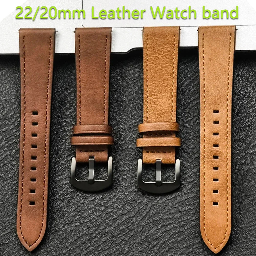 Brazalete de cuero vintage de 20 mm y 22 mm para Samsung Galaxy Watch 4–7 y Xiaomi Redmi Watch – Brazalete clásico para reloj inteligente con diseño dorado 