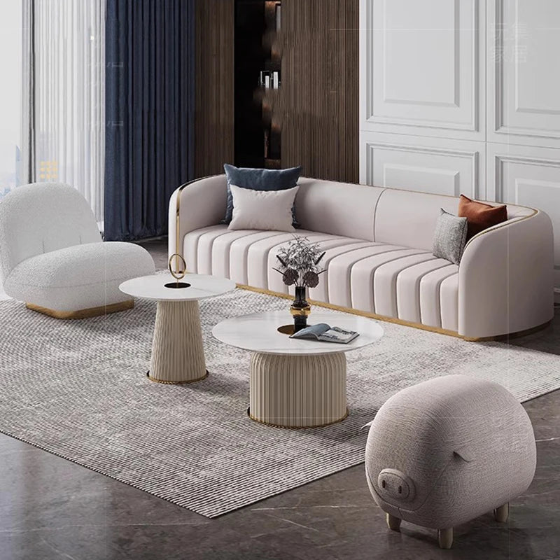 Luxuriöses Vollleder Designer-Sofa – Modernes 2,8 m Lounge-Sofa aus Rindsleder mit Latex-Polsterung, nordischer Light-Luxury-Stil pour Wohnzimmer &amp; Flur