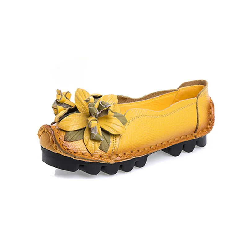 Feerldi Damen Retro Ballerinas – Zapatos de cuero hechos a mano, zapatos planos lujosos y mocasines con aplicación de flores