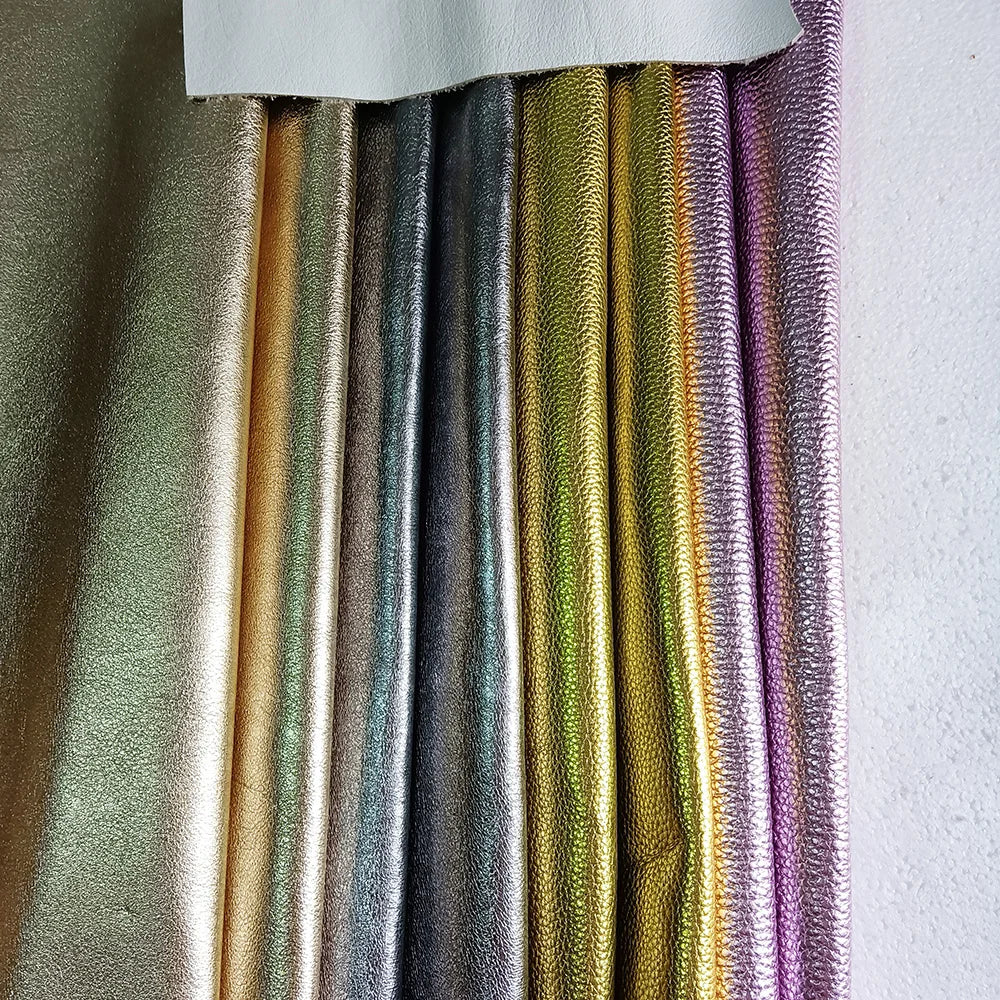 Echtleder Rindsleder Lychee-Prägung Gold &amp; Silber – Weiches Top Layer Leder 1,1–1,4 mm para sofá, bolsos y bricolaje 