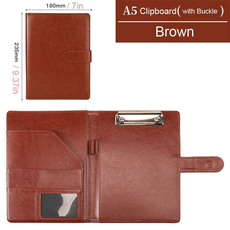 A5 / B5 Carpeta de cuero con Klemmbrett – Carpeta de negocios negra con cuero PU | Mapas de documentos y portapapeles para oficinas y reuniones 