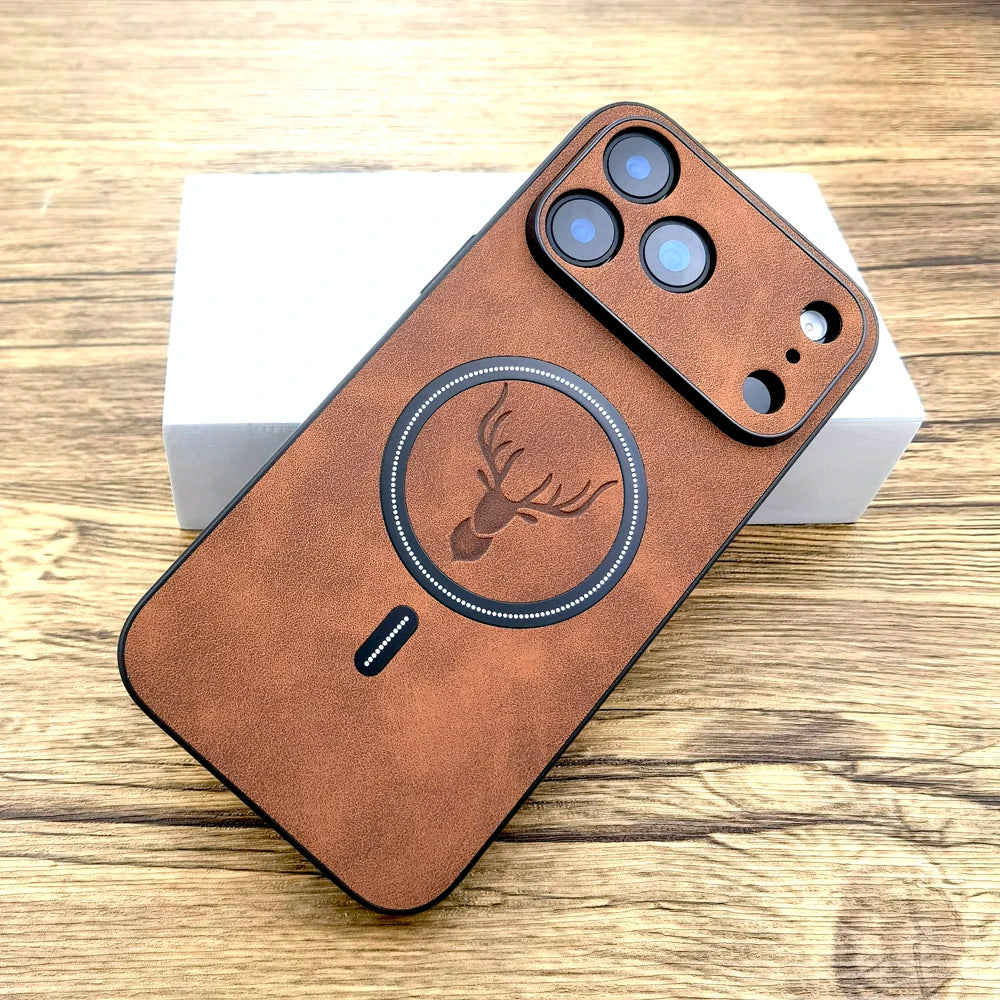 Funda Luxus Retro Kunstleder para iPhone - Funda completa MagSafe con cable cargado para iPhone 11 hasta iPhone 17 Pro Max y Air