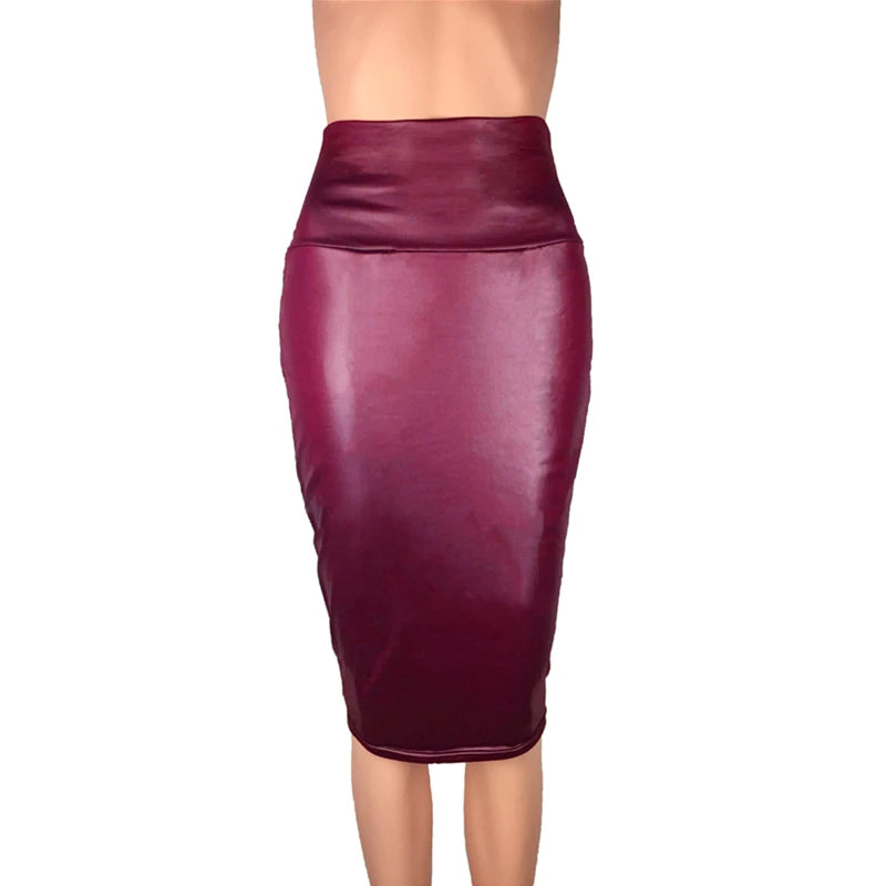 Damen Bleistiftrock aus Kunstleder mit Rückenschlitz – Eleganter High-Waist Pencil Skirt, knie­lang, Slim Fit für Office & Sommer
