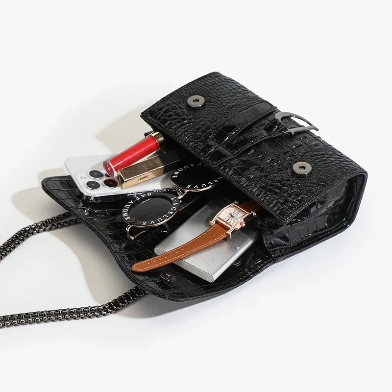 Luxuriöse Damen Umhängetasche aus PU-Leder – Crossbody Handtasche mit Kettenriemen & Pailletten, modische Schultertasche für Alltag & Business