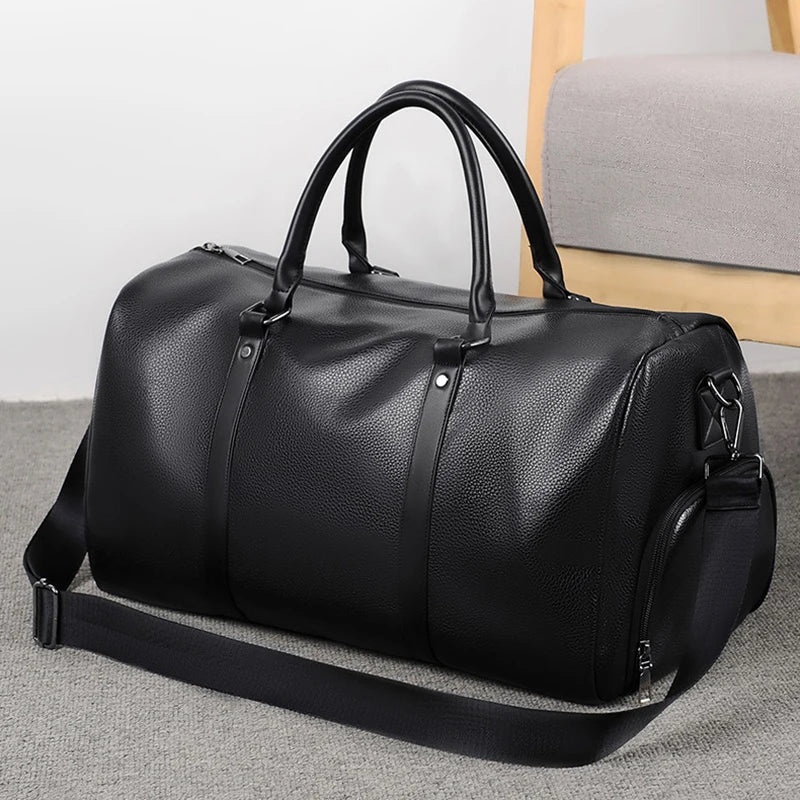 OLN PU-Leder Gym Bag para hombres - Fitness-, Reise- &amp; Duffle-Tasche mit Schuhfach, Hand- und Schultertrageoption
