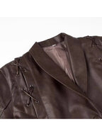 Damen Kurzjacke aus braunem PU-Leder im Retro-Vintage-Stil – Luxus Designer Jacke mit Schnürung & Gürtel für Frühling & Herbst