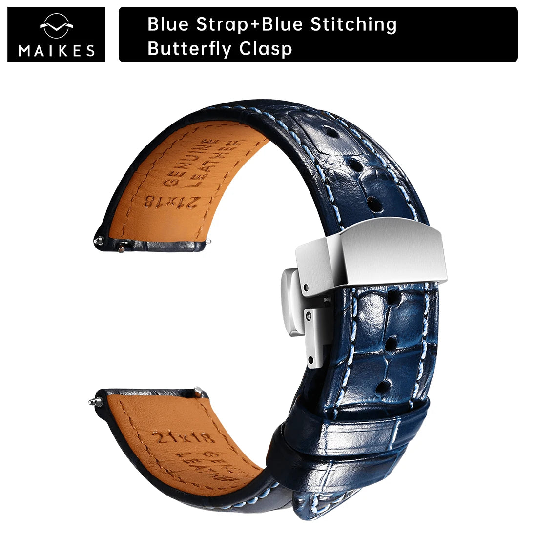 MAIKES Luxus Leder Uhrenarmband mit Quick Release – 20 mm / 21 mm / 22 mm Premium Armband mit Butterfly-Schließe für elegante Armbanduhren