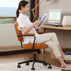 Retro Computerstuhl aus Oil-Wax-Leder – Höhenverstellbarer Drehstuhl mit Massivholz-Details & Rollen für Homeoffice, Schlafzimmer & Arbeitszimmer