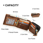 CONTACT’S Herren Geldbörse aus echtem Crazy Horse Leder – Vintage Trifold Wallet mit Reißverschluss-Münzfach, Karten- und Fotoeinschub