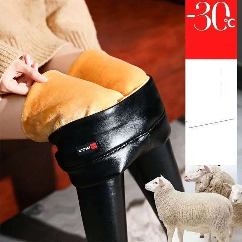 Legging d'hiver en cuir PU pour femme, Extra Dick, taille haute, brillant et formé, chaud, Slim, grande taille S à 5XL 