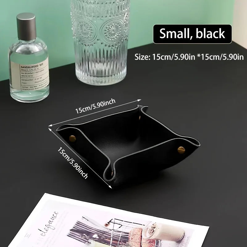 Faltbare Leder Ablageschale mit Druckknöpfen – Elegantes Nightstand & Desktop Catch-All Tray für Schmuck, Handy & Alltagsgegenstände
