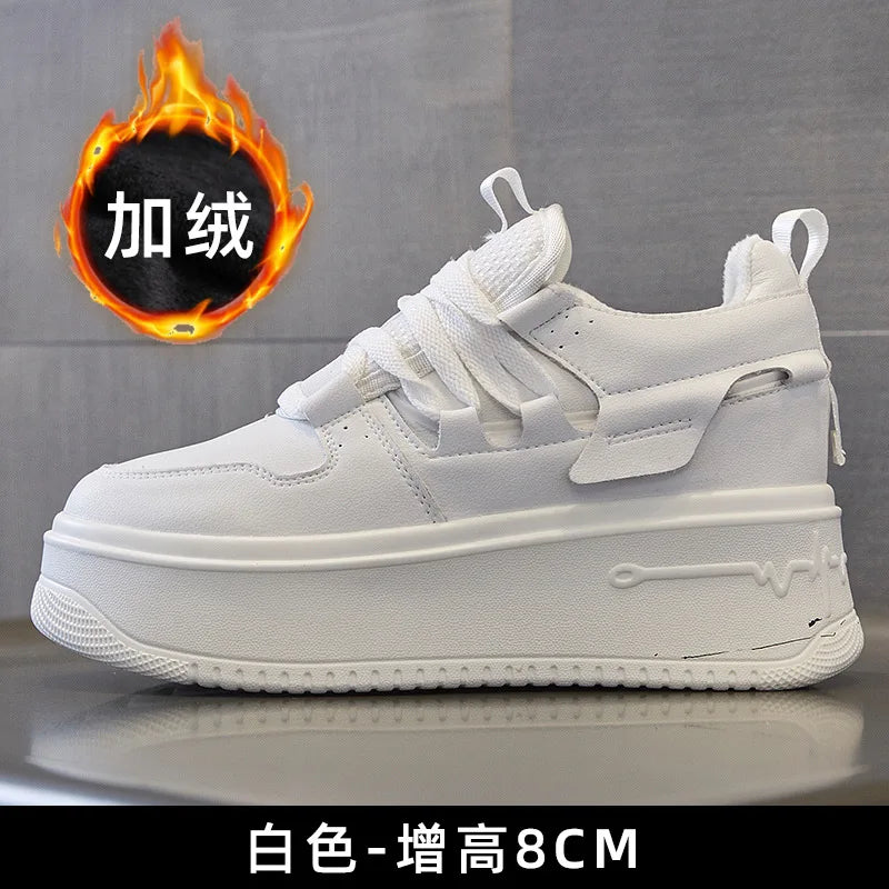 Damen Leder Plateau Sneaker mit verstecktem Absatz – 9 cm Wedge Sneakers aus echtem Leder für Herbst & Winter