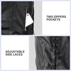 Herren Motorrad Weste aus Kunstleder – Biker Lederweste mit verstellbarer Schnürung & versteckten Taschen, V-Ausschnitt, ganzjährig tragbar