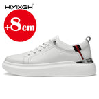 Hiyixgh Herren Lederschuhe mit Höhenaufbau – Weiße Sneaker mit 6–8 cm Elevator-Einlagen, sportlich & casual