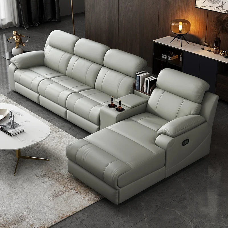 Modernes italienisches Elektro-Ledersofa – Multifunktionales Relax-Sofa mit verstellbarer Liegefunktion, Metall-Ecken und modularer Kombination