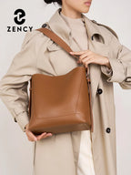 ZENCY 2025 Trend Shopper – Bolso de mano doble con correa de vaca y bolso tipo cubo para mujer, bolso de mano grande