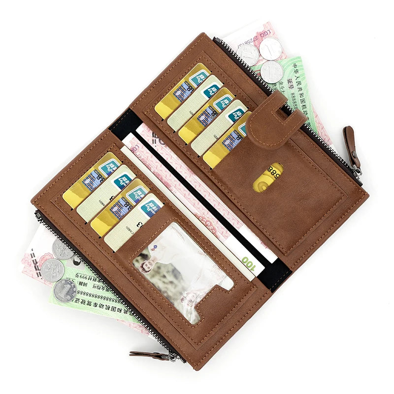 CEXIKA Damen Langgeldbörse aus PU-Leder – Große Kapazität, Handyfach, Kartenfächer & Reißverschluss, modische Wallet im europäischen Stil