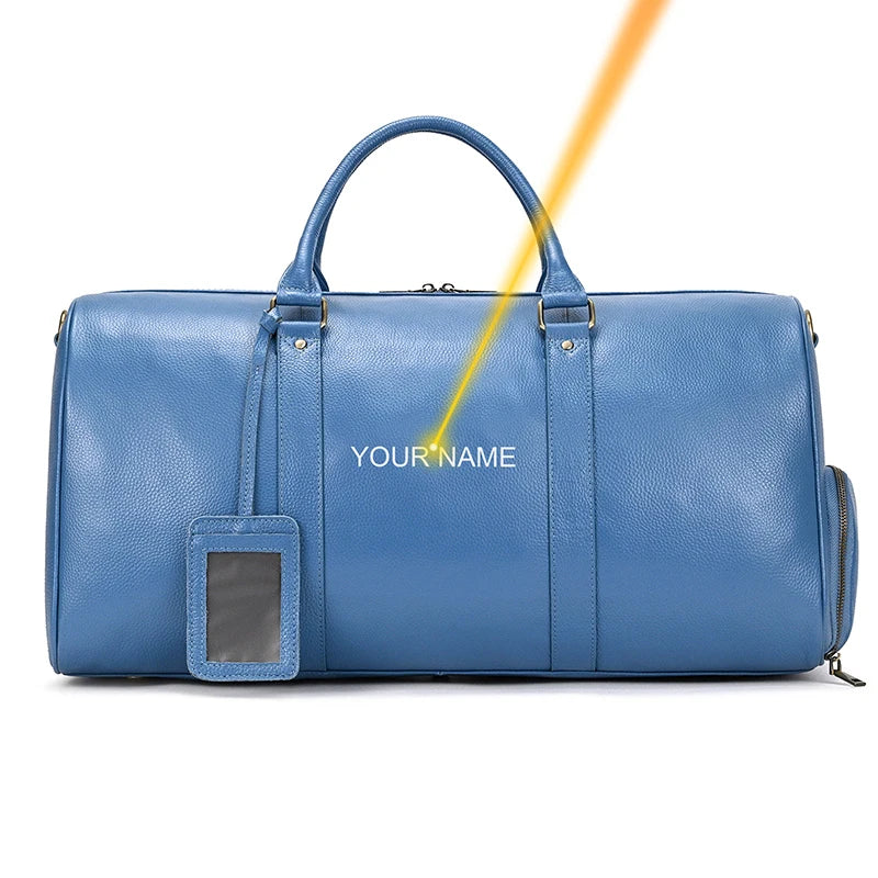 Große Reisetasche aus echtem Leder – Weiche Cowhide Travel Duffle Bag für Damen & Herren, schwarze Wochenend- & Schultertasche mit Schuhfach