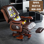 Business Burostuhl aus Leder mit Massagefunktion – Verstellbarer Executive Drehstuhl mit Liegefunktion &amp; Armlehnen for Büro &amp; Homeoffice