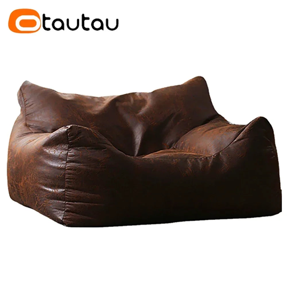 OTAUTAU Luxus Sitzsack-Sessel aus Retro-Wildlederoptik – Gefüllter Pouf & Lazy Chair mit Hocker, bequemer Einzelsessel für Wohnzimmer & Lounge (Modell SF042)