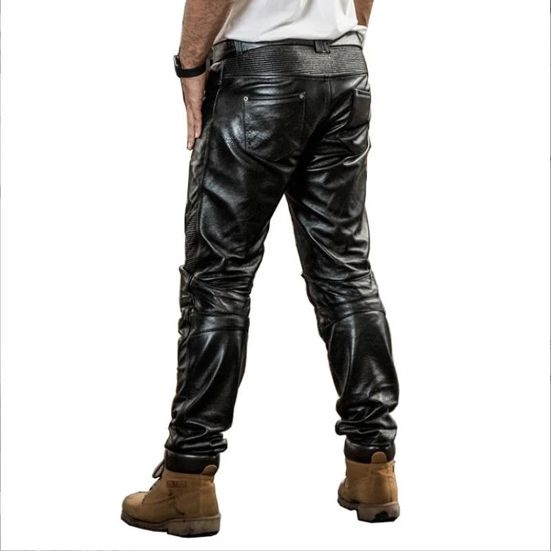 Herren Motorrad-Lederhose aus echtem Rindsleder – Extra Dicke Herbst- &amp; Winterhose mit Schutzfunktion, Reißverschluss &amp; Taschen