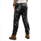 Herren Motorrad-Lederhose aus echtem Rindsleder – Extra Dicke Herbst- &amp; Winterhose mit Schutzfunktion, Reißverschluss &amp; Taschen