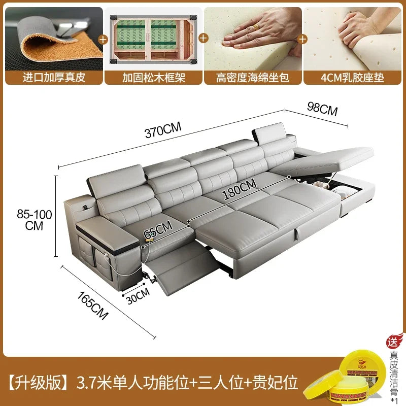 Designer Ledersofa für das Wohnzimmer – Verstellbares, faltbares & modulares Lounge-Sofa aus Echtleder im minimalistischen Design