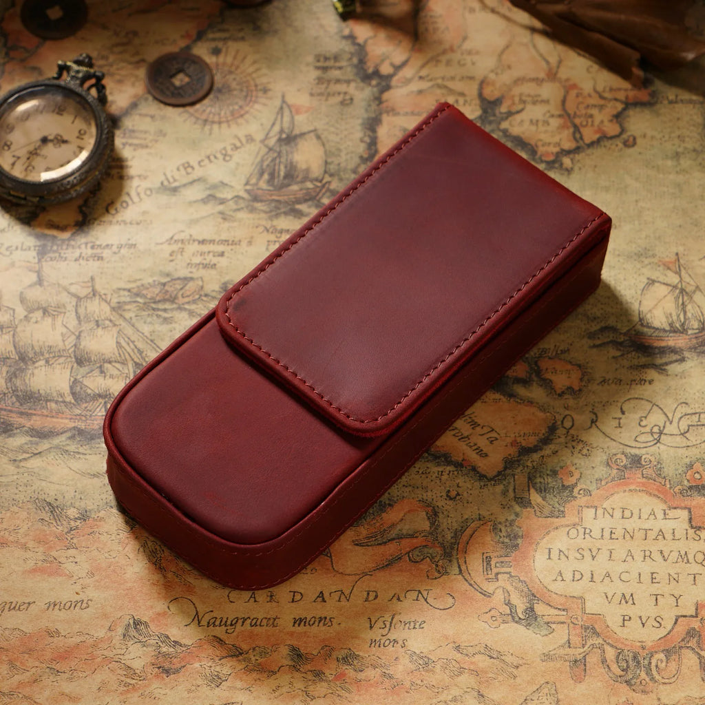 Étui à stylos en cuir véritable avec étui magnétique – Étui à stylos en cuir Crazy Horse pour 3 étuis avec étui à stylos