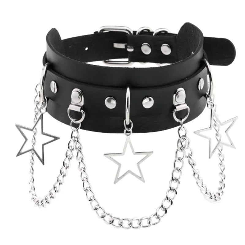 Gargantilla gótica punk con Nieten &amp; Stern – PU-Leder Halsband con Herz, Kreuz &amp; Spikes en estilo Harajuku Y2K para mujeres 