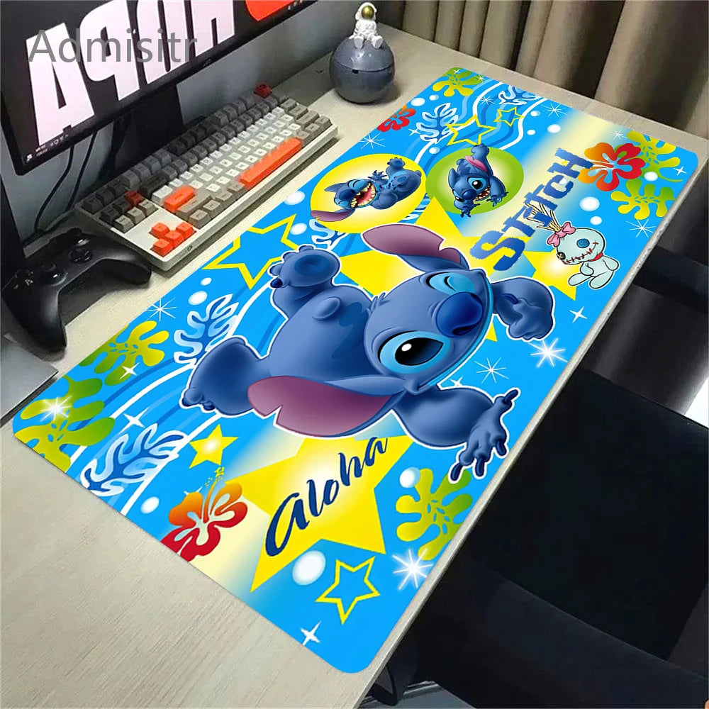 Tapis de souris en cuir HD Kawaii Anime Stitch – Grand tapis de souris de jeu avec protection anti-français, protection de l'environnement et protection manuelle en cuir PU