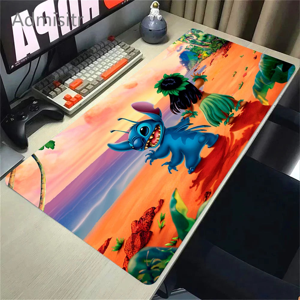 Tapis de souris en cuir HD Kawaii Anime Stitch – Grand tapis de souris de jeu avec protection anti-français, protection de l'environnement et protection manuelle en cuir PU