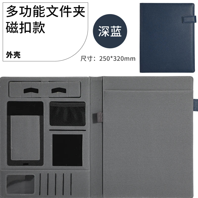 A4 Multifunktionale Business Meeting Mappe – PU-Leder Organizer für Smartphone, Karten & Notizen | Professionelle Konferenz- & Dokumentenmappe