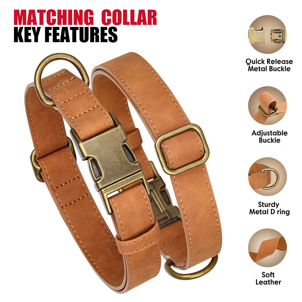 Verstellbares Hunde-Halsband & Leinen-Set aus PU-Leder – Weiches, langlebiges Hundehalsband mit Leine für kleine, mittlere & große Hunde