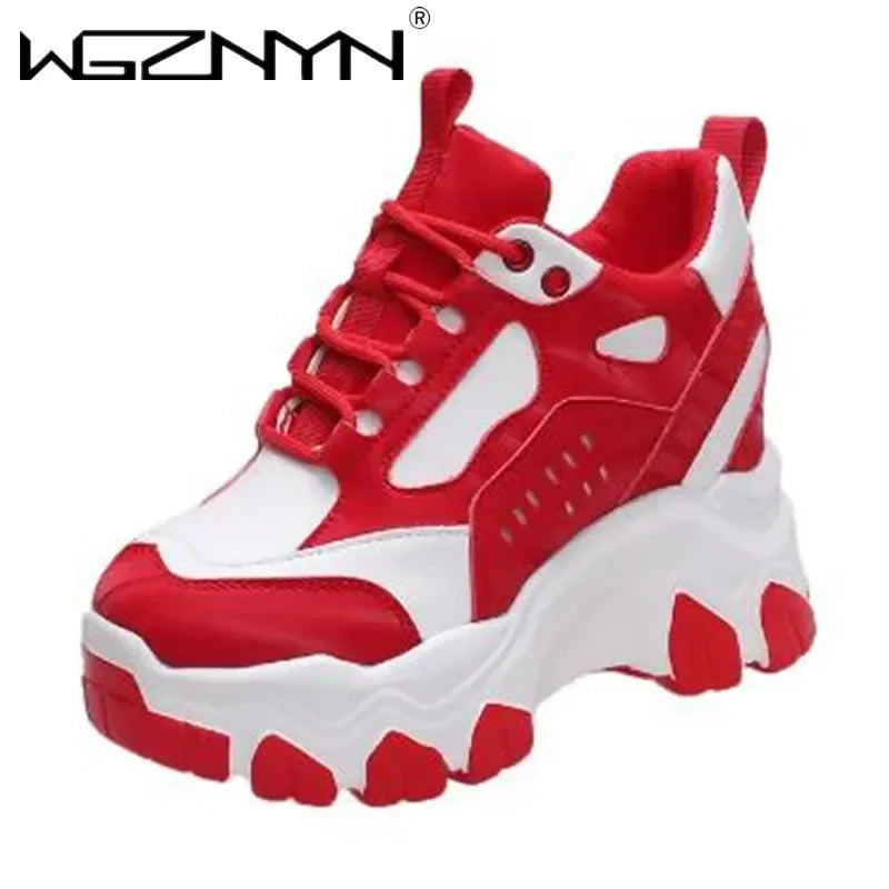 Damen Plateau Sneaker 9,5 cm – Chunky Lederoptik Sneakers mit extra hoher Sohle für Fashion &amp; Alltag