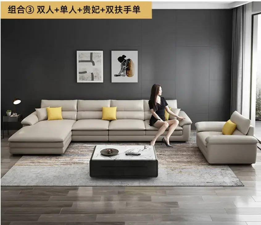 Nordisches L-förmiges Ledersofa aus italienischem Echtleder – Großzügiges Designer-Ecksofa im skandinavischen Stil für Wohnzimmer