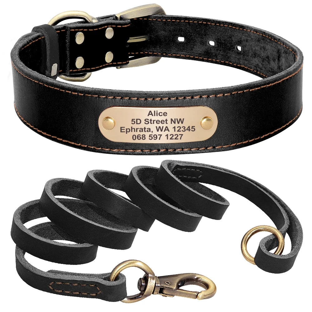 Personalisiertes Leder-Hundehalsband-Set mit Leine – Gravur inklusive für kleine, mittelgroße und große Hunde