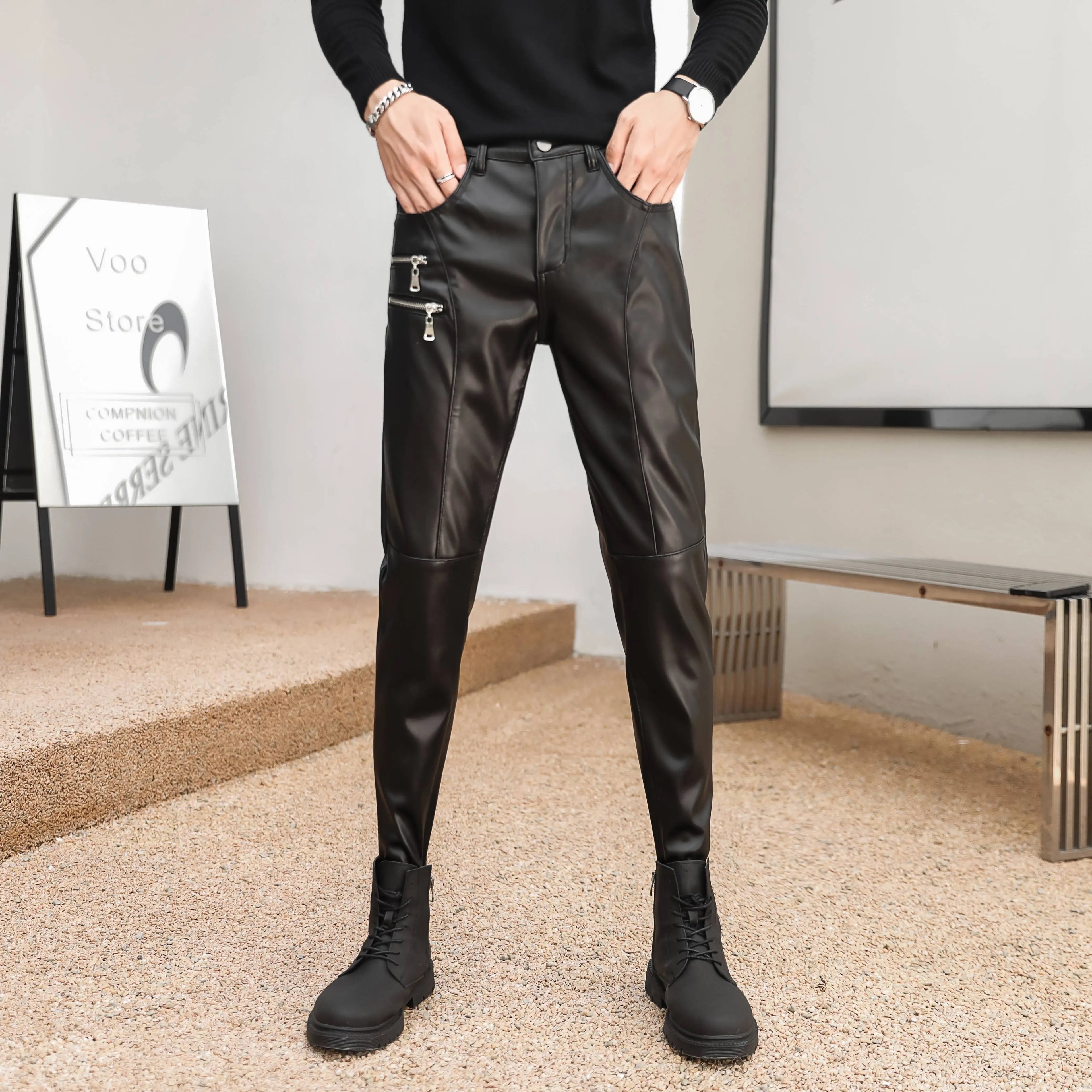 Herren Skinny Biker PU Lederhose – Slim Fit Motorrad-Hose aus Kunstleder für Club, Bühne & Alltag (Ganzjahresmodell)